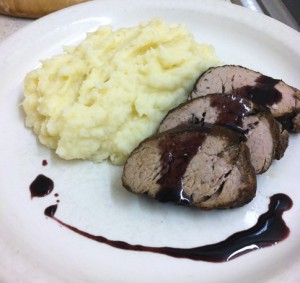 Spice-crusted Pork Tenderloin; Celeriac Puree; Pomegranate Sauce